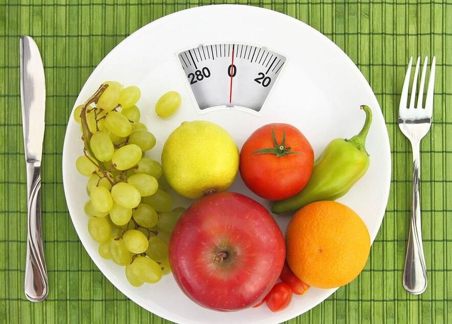 Fruits and vegetables -sanes on a scale