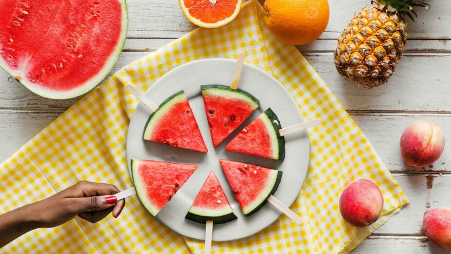 Melon slices on a stick